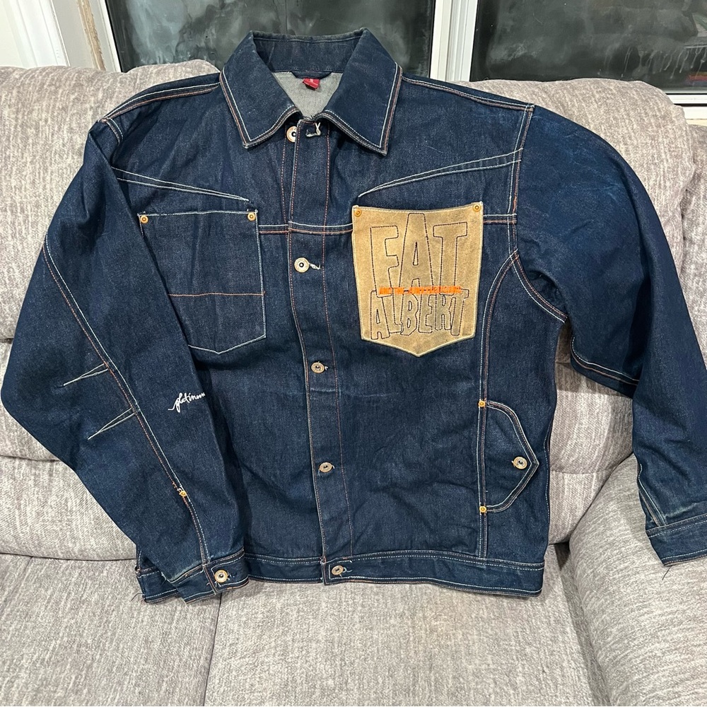 Y2K Vintage Platinum FUBU Fat Albert Junkyard Gang Denim Trucker Jacket Mens 2XL